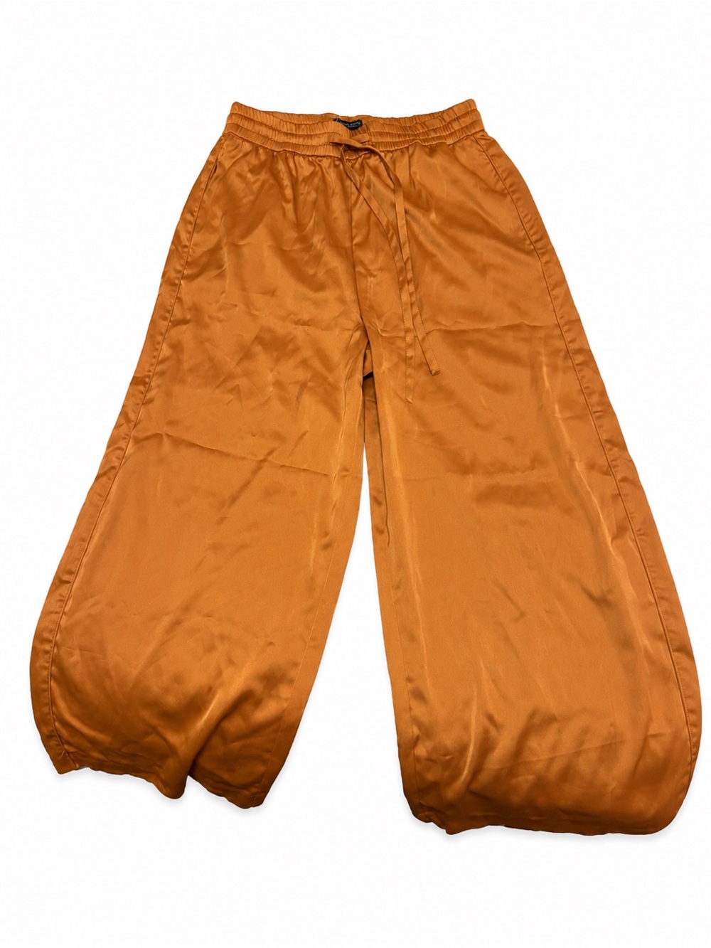 Zara Burnt Orange Wide-Leg Satin Drawstring Pants